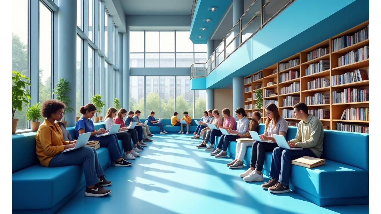 Studenti strādā ar grāmatām un dokumentiem bibliotēkā