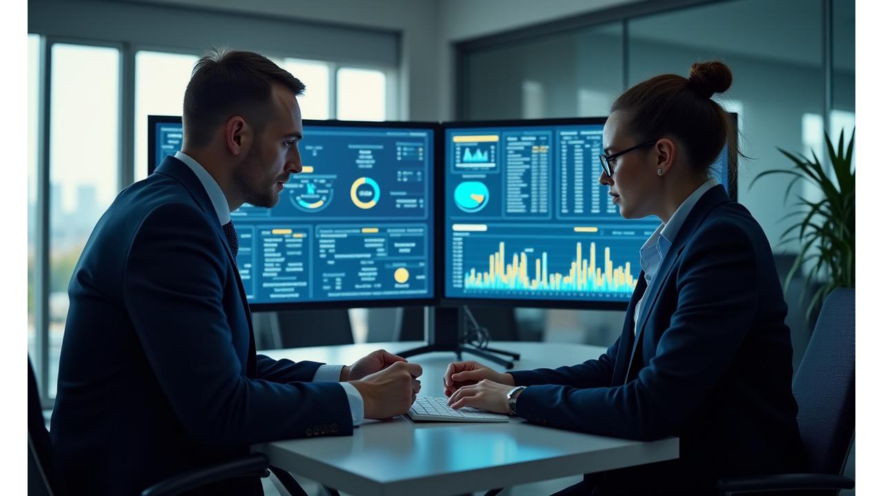 Biznesa cilvēki strādā ar finanšu dokumentiem birojā