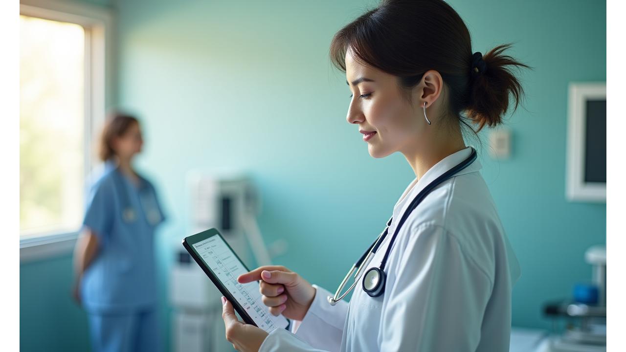 Ārsts skatās medicīnas dokumentus slimnīcā