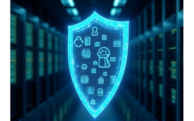 Datu privātuma un drošības vizualizācija, izceļot GDPR atbilstību un auditācijas pēdas.