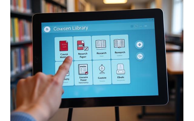 Digitālās bibliotēkas saskarne ar vieglu piekļuvi mācību materiāliem, pētījumiem un tēzēm.