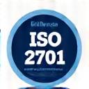 ISO 27001 sertifikācijas zīmogs, simbolizējot informācijas drošības vadību.